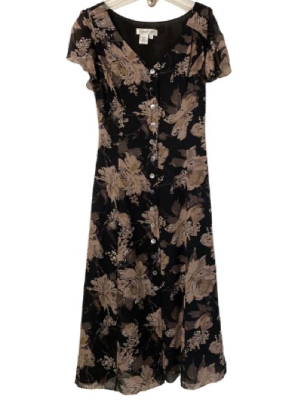 Coldwater Creek 90s Black Floral Silk Dress
